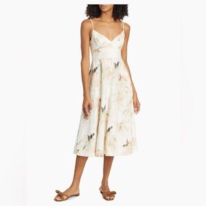 Zimmermann Bird-Print Linen Fit & Flare Midi-Dress